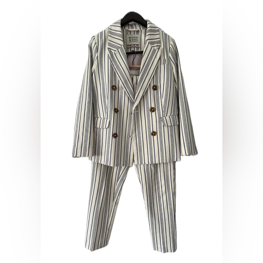 Scotch & Soda White and Blue & Pale Lavender Striped Suit Set